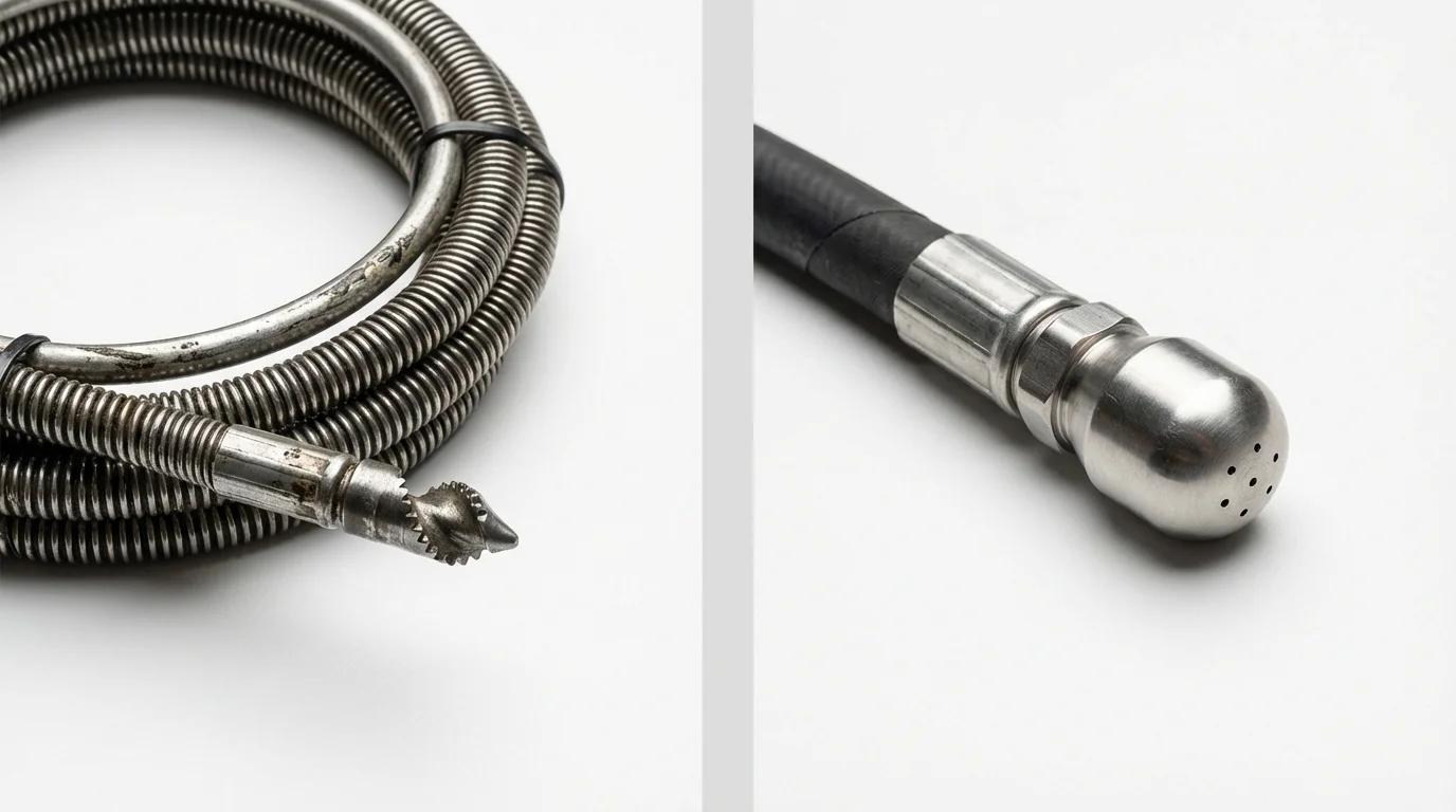 Drain snake cable and hydro jetting nozzle used for drain cleaning in Rosiclare, IL
