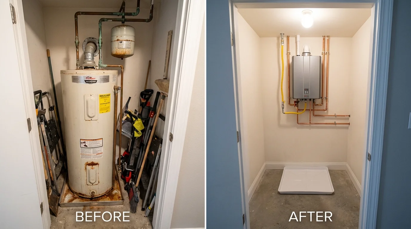 Tank water heater versus wall-mounted tankless unit comparison for Rosiclare, IL homeowners
