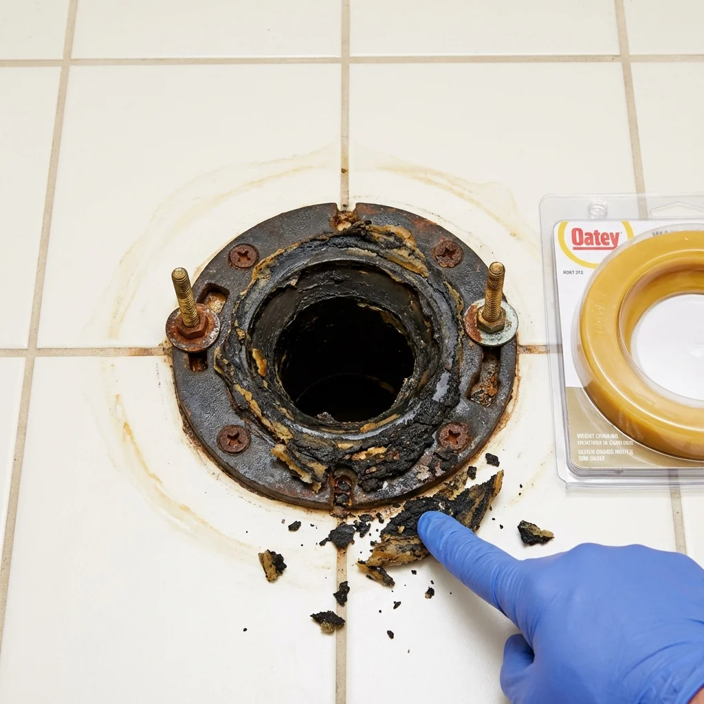 Failed wax ring showing water seepage at the base of a toilet in a Rosiclare, IL home